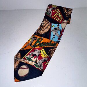 Vintage 90s Addiction EUC Pop Art Baseball Theme Silk Tie Men’s Necktie